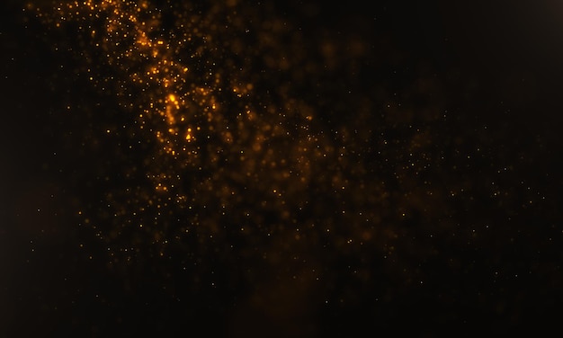 Gold glitter particles and dust sparkling on a black background