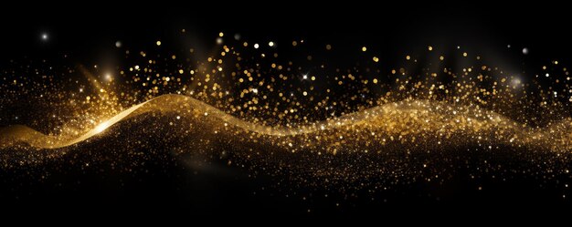Gold glitter powder sparkles brightly against a black background