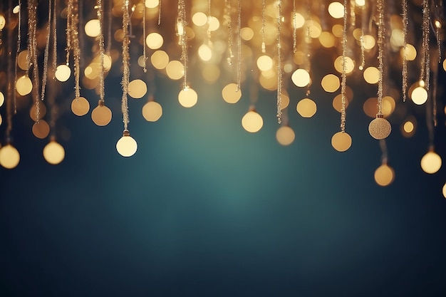 金色の輝くクリスマスのライト  ⁇ 昧な抽象的な背景