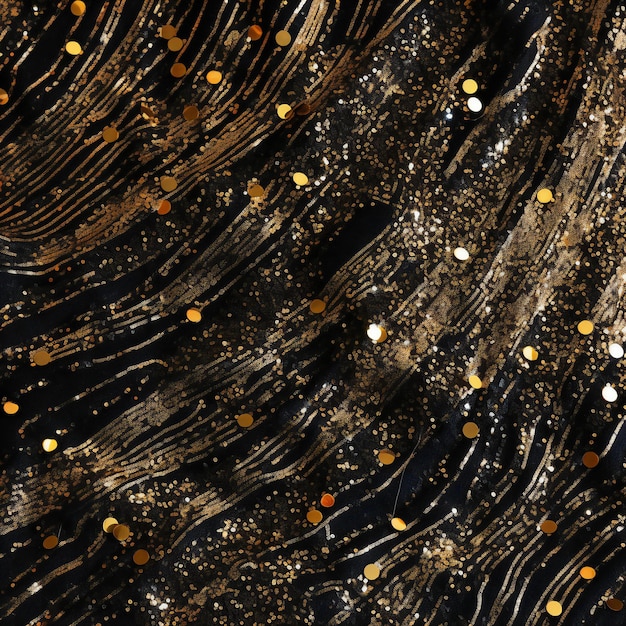 Photo gold glittering confetti on a black background seamless pattern