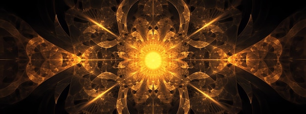 A gold and glowing kaleidoscope fractal