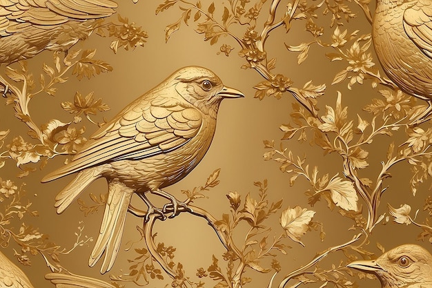 새가 그려진 금과 금의 디자인