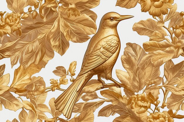 A gold and gold design with a bird on it