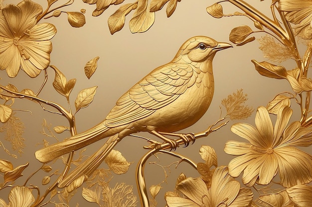 A gold and gold design with a bird on it