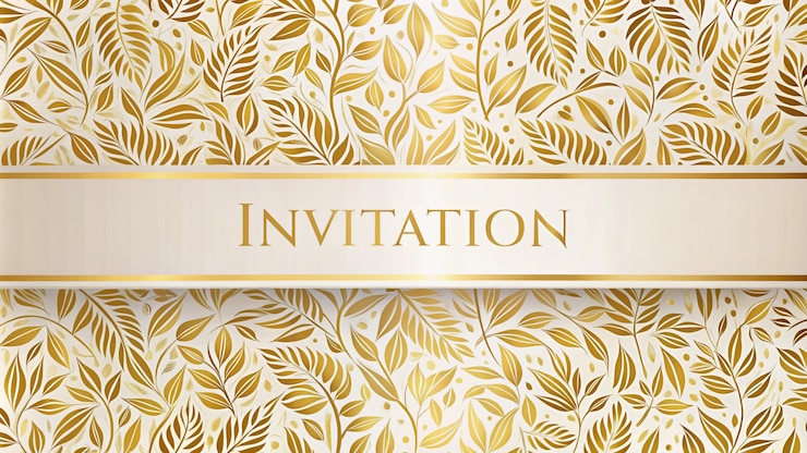 Photo a gold and gold invitation with leaves and leaves