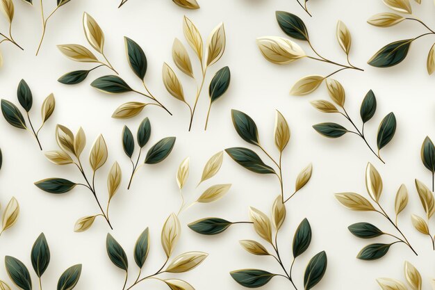 gold and green leaves on a white background