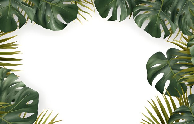 gold and green monstera plant leaves on white wooden table for c