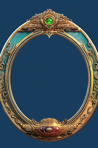 A gold and green oval frame with a gold eagle on it.