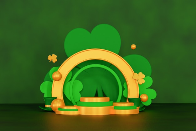 Gold and Green Saint Patrick Podium 3D Render Background