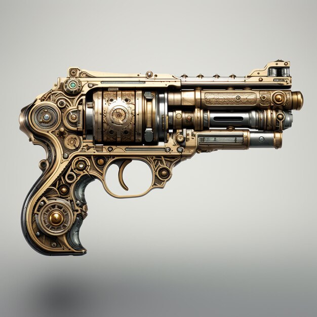 Photo a gold gun with a black handle and the word 