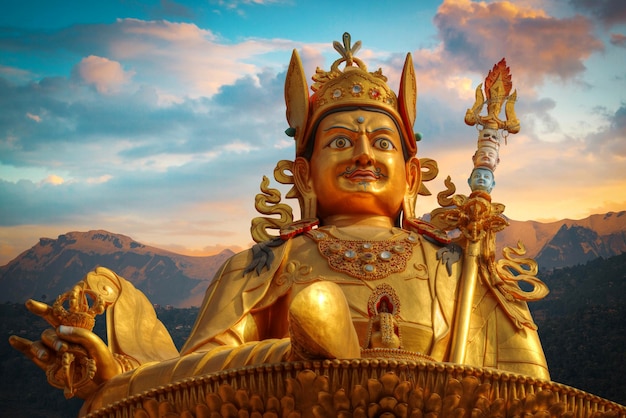 Photo gold guru rinpoche statue stands in kathmandu nepal
