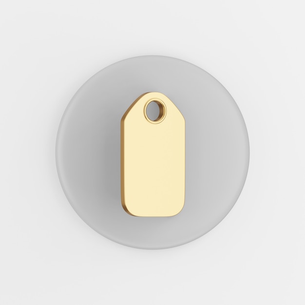 Gold hang tag icon. 3d rendering gray round key button, interface ui ux element.