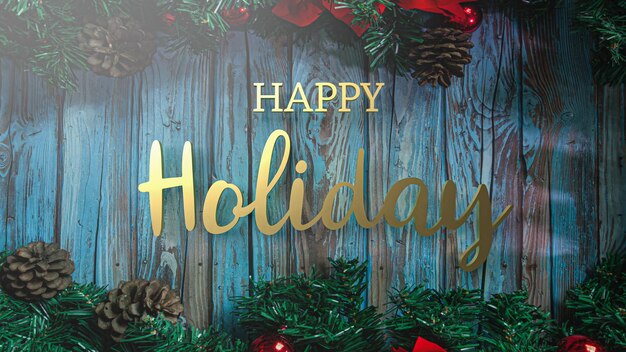 The gold happy holiday text on wood for Christmas or holiday concept 3d rendering