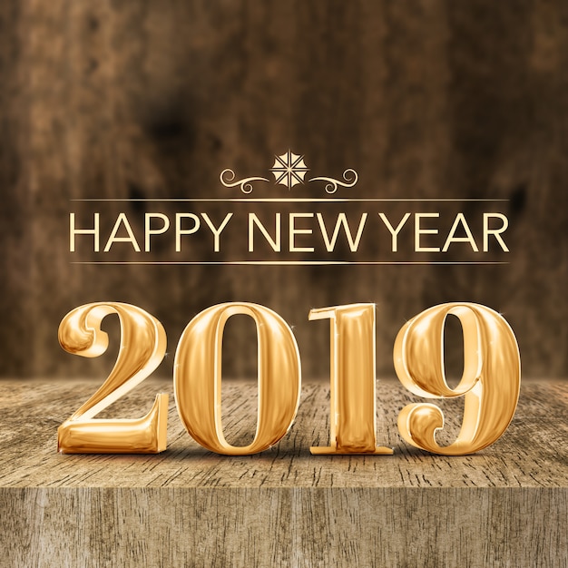 Photo gold happy new year 2019 at wooden block table