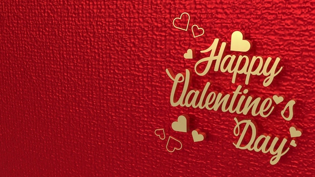 The gold happy valentine day on red background for holiday concept 3d rendering