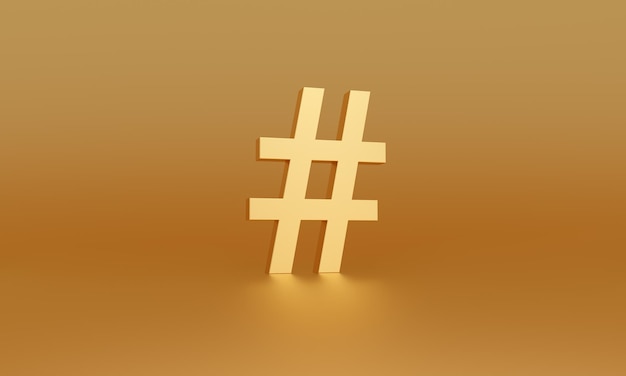 Gold Hashtag symbol on golden studio background Trending topics trends digital marketing