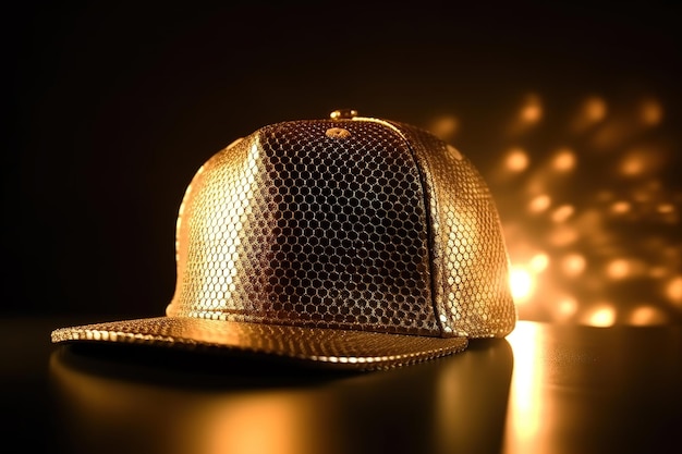 A gold hat with the word gold on it