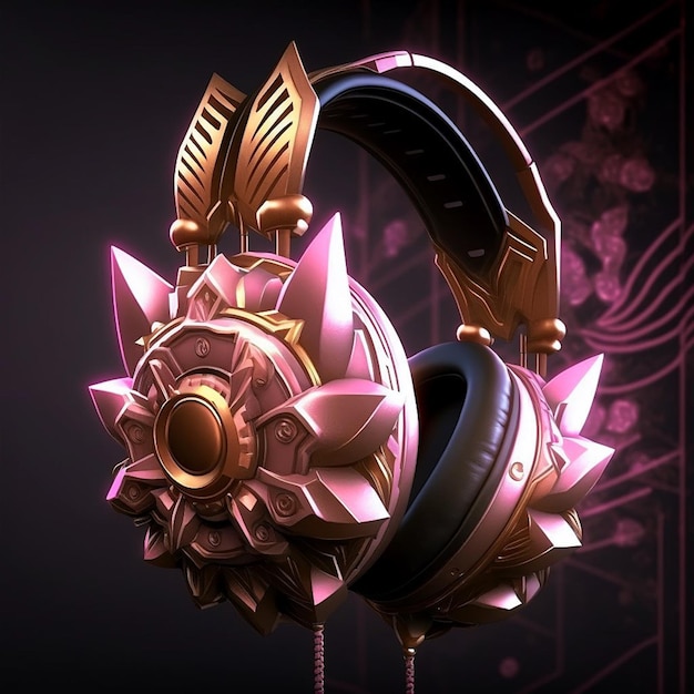 A gold headphones with a flower design on it