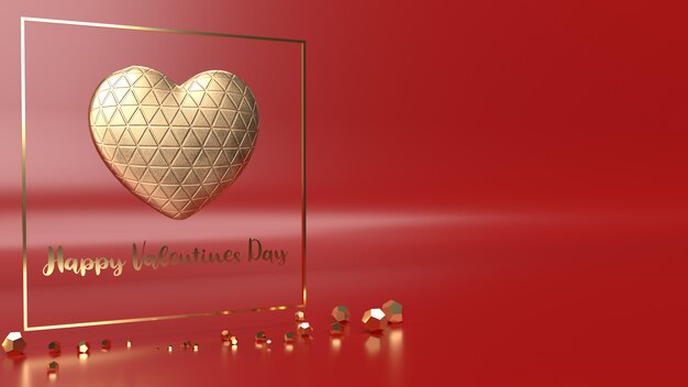 gold  heart and gold Fram 3d rendering for Valentine's Day content.
