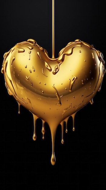 Foto un oggetto d'oro a forma di cuore con liquido gocciolante