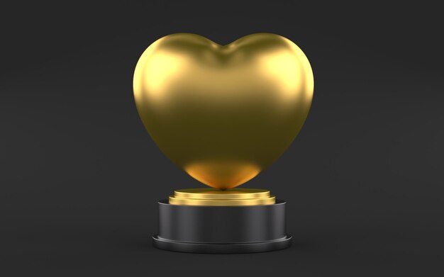 Photo gold heart trophy on black background isolated 3d render illustration