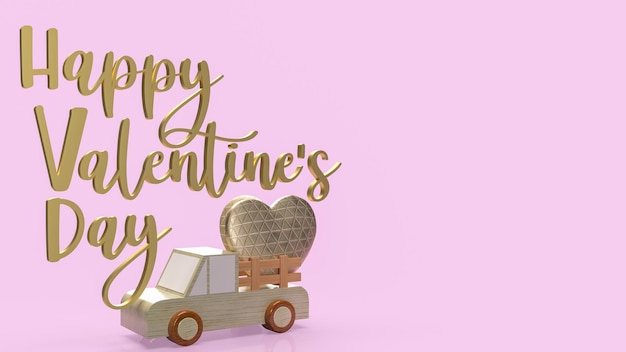 The gold heart on van truck  for love or valentineas  day concept 3d rendering