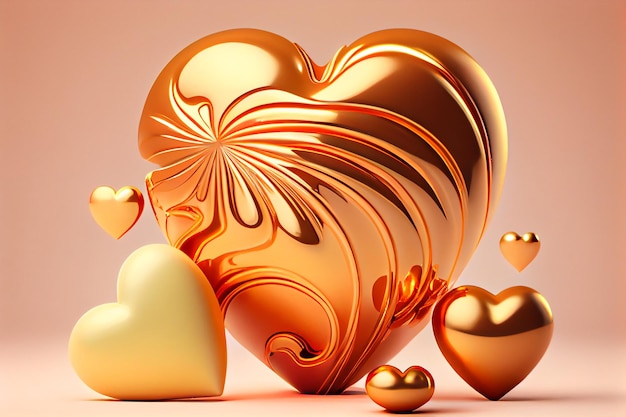 A gold heart with gold hearts on a pink background