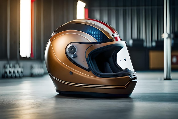 A gold helmet with the word speed on it