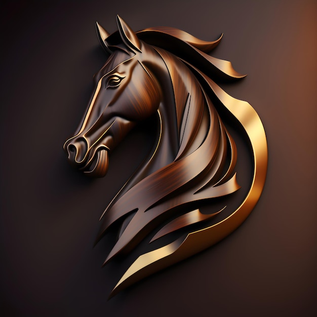 A gold horse head with a long mane.