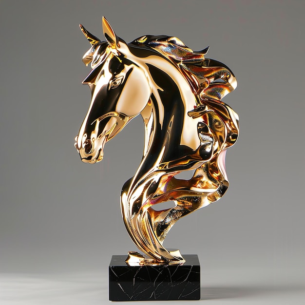 a gold horse statue with a gold horse on its back