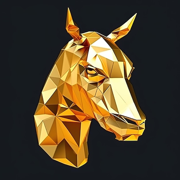 A gold horse with a black background