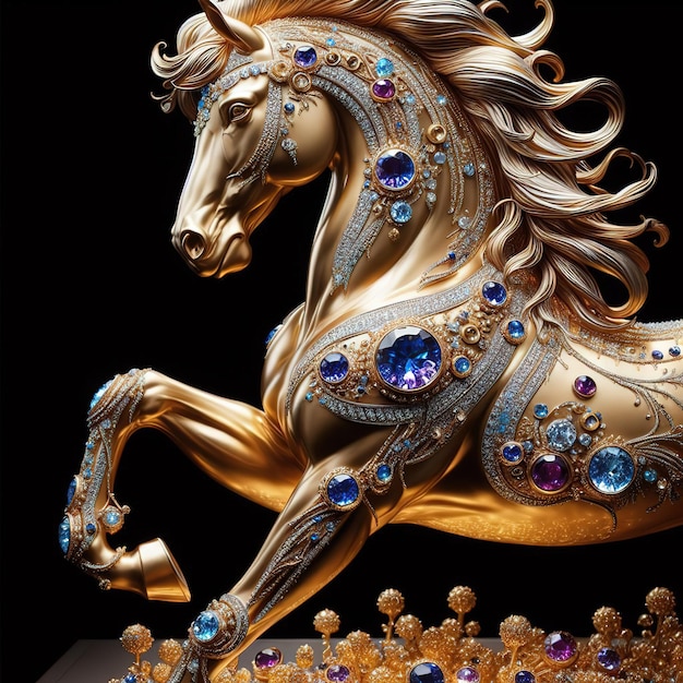 Foto gioielli in forma di cavallo d'oro e punteggiati di diamanti e perle di gioielli generati da ai