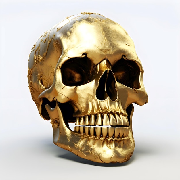 Gold human skull isolated on white background Digital art AI generative