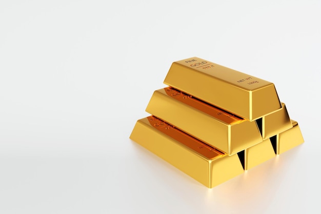 Gold ingot or stack of gold bars 3d render