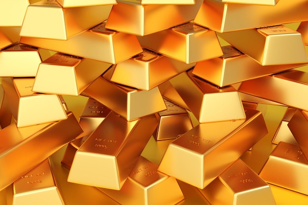 Gold ingot or stack of gold bars 3d render