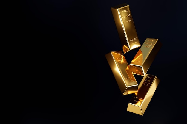 Gold ingot or stack of gold bars business banking and financial concept 3d rendering