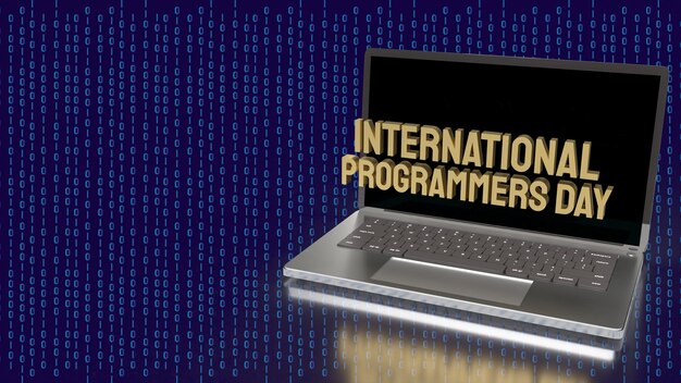 Золотой международный день программиста на ноутбуке для отдыха или технологической концепции 3d renderingxA
