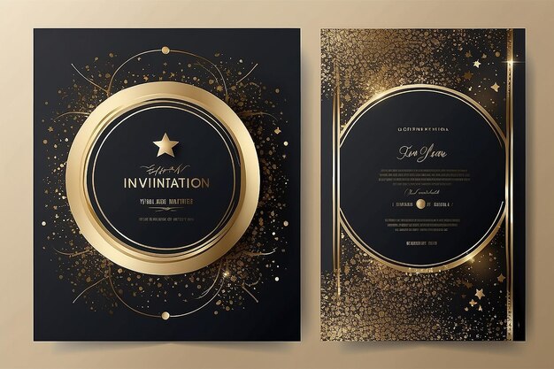 Photo gold invitation cover design set luxury elegant gold circle line star pattern premium golden horizontal and vertical vector template for wedding invitation banner