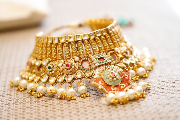 Gold jewelry in box , Necklace