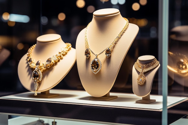 Gold jewelry in jewelry store