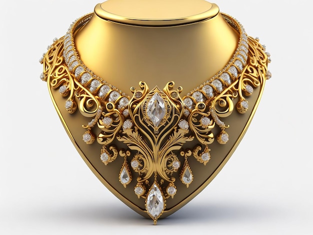 Gold jewelry necklace design on jewelry stand neck