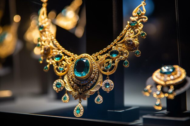 Premium AI Image  Gold jewelry with gems at showcase