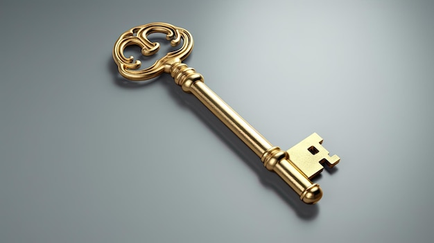 a gold key on a gray surface