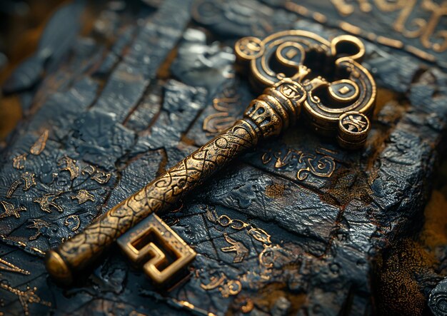 a gold key that has a cross on it