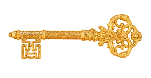 Gold key on a white background