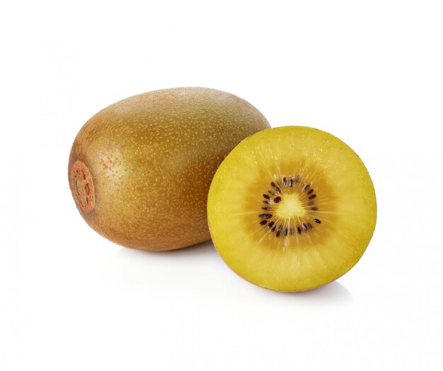 Gold kiwi fruit on white