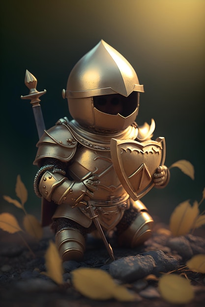 A gold knight with a sword and shield.