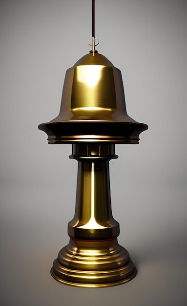 A gold lamp with a light on it