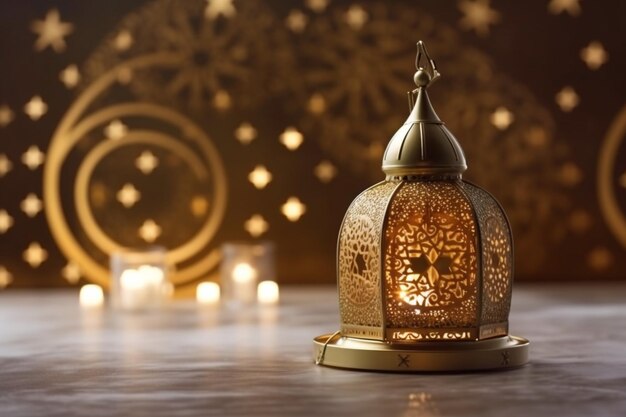 A gold lamp with the words eid al fitr on the top