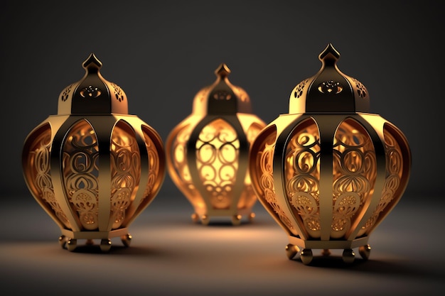 Gold lanterns with the word ramadan on them